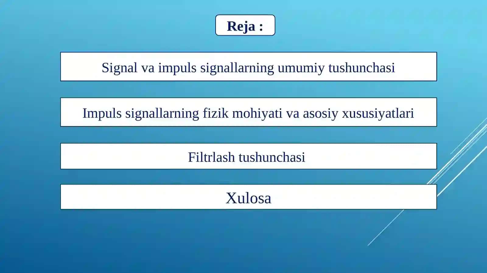Impulssignallarini filtrlash usuli 2