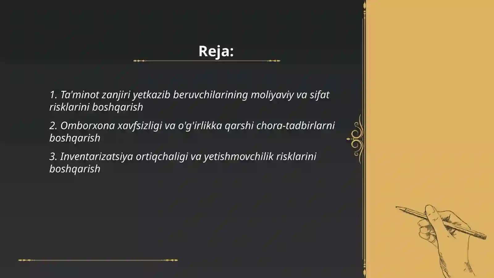 Saqlash va zaxiralarni boshqarish bilan bog‘liq risklarni boshqarish 2