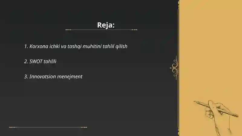 Korxonalarda tadqiqot olib borish va strategik rejalashtirish 2
