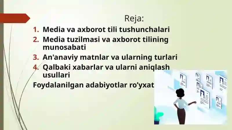 Mediava axborot tili, media vaan’anaviymatnlarnio’qish 2
