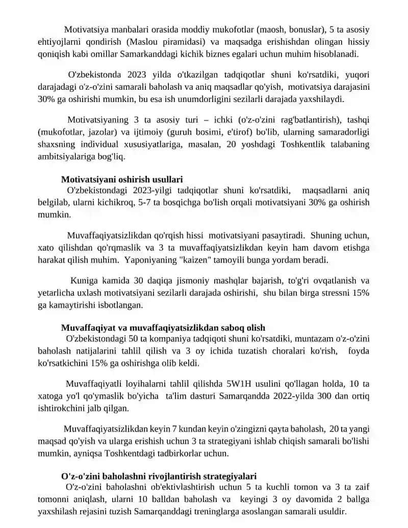 Ozini ozi baholash va motivatsiya 2