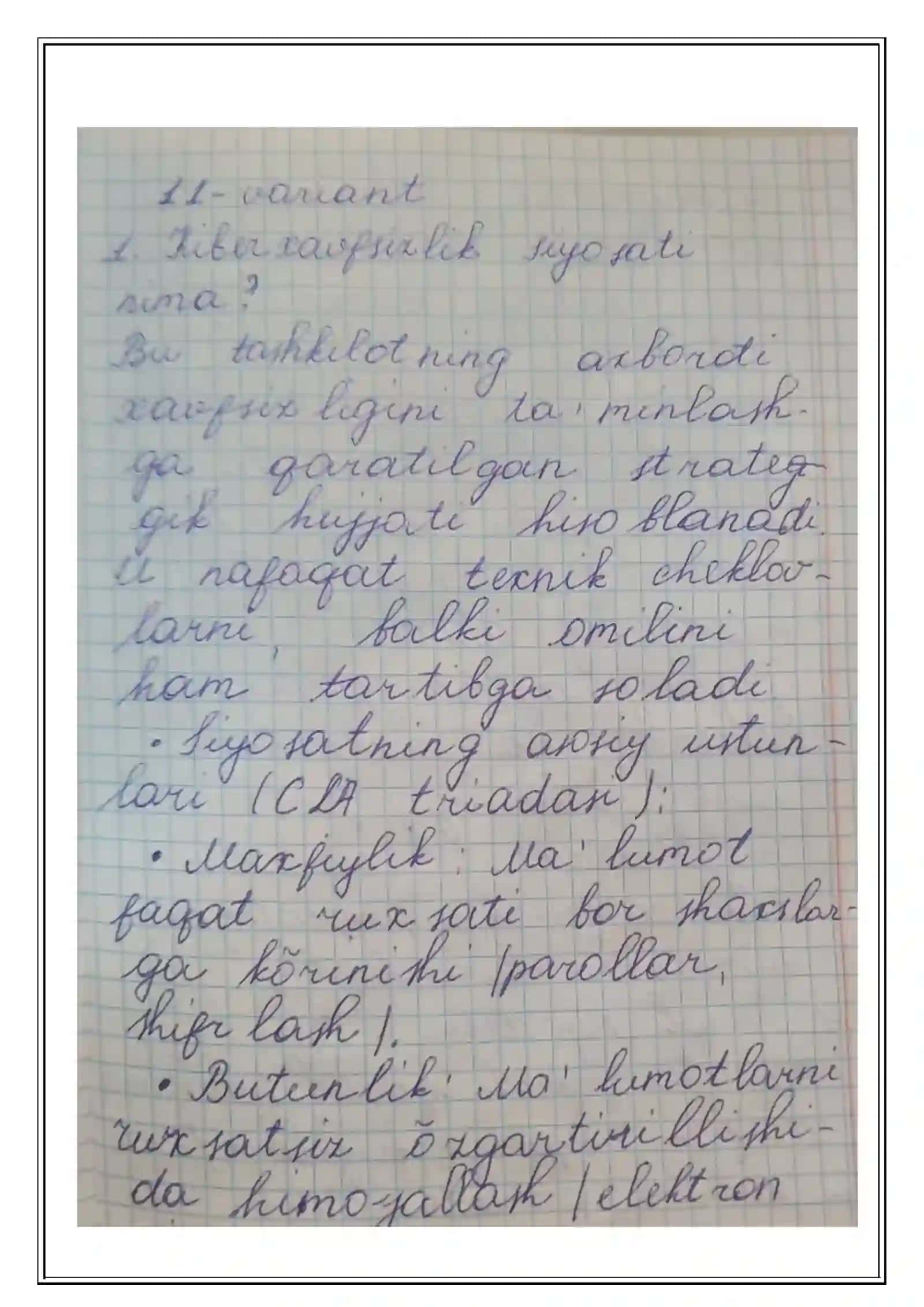 KIBERXAVFSIZLIK ASOSLARI FANIDAN MA`RUZA 2