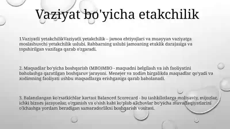 Menejmentda Tizimli Vaziyatli Yondashuv. Amaliy Ishlanma 2