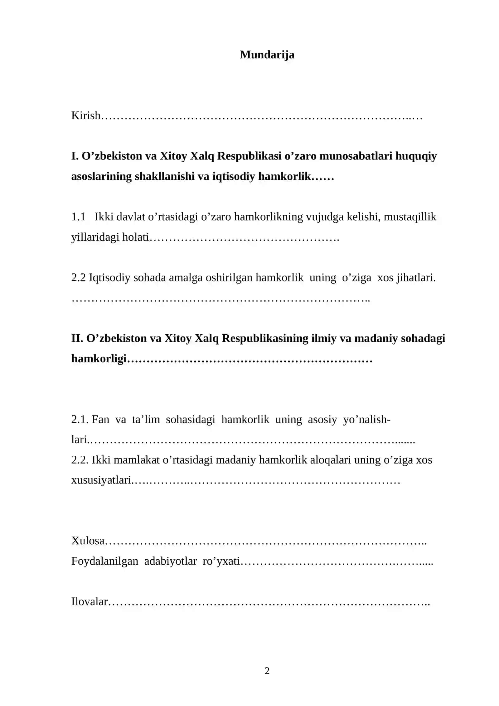 Mustaqillik yillarida O’zbekiston-Xitoy munosabatlari 2
