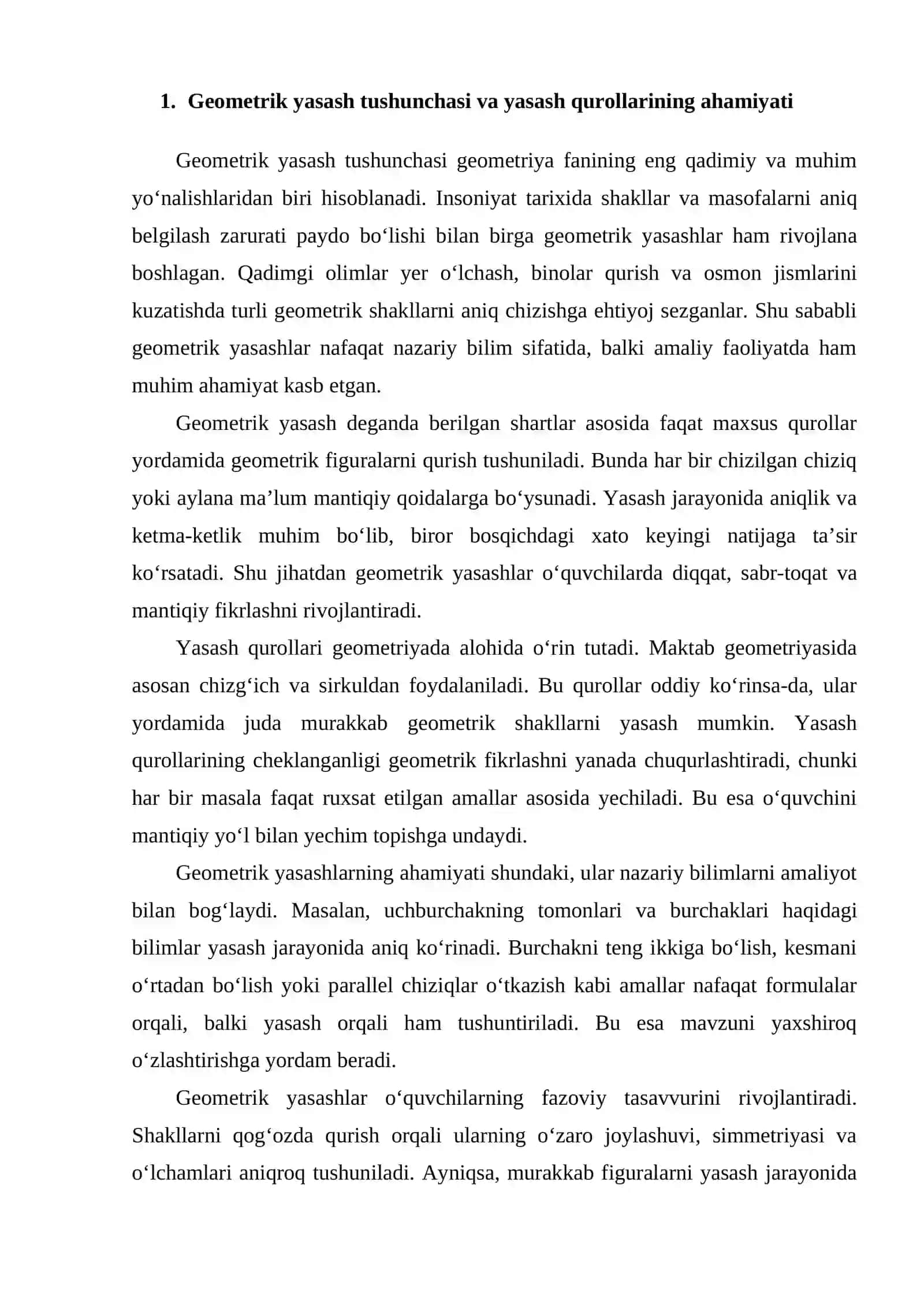 Yasash qurollari. Sirkul va chizg‘ich aksiomalari 2