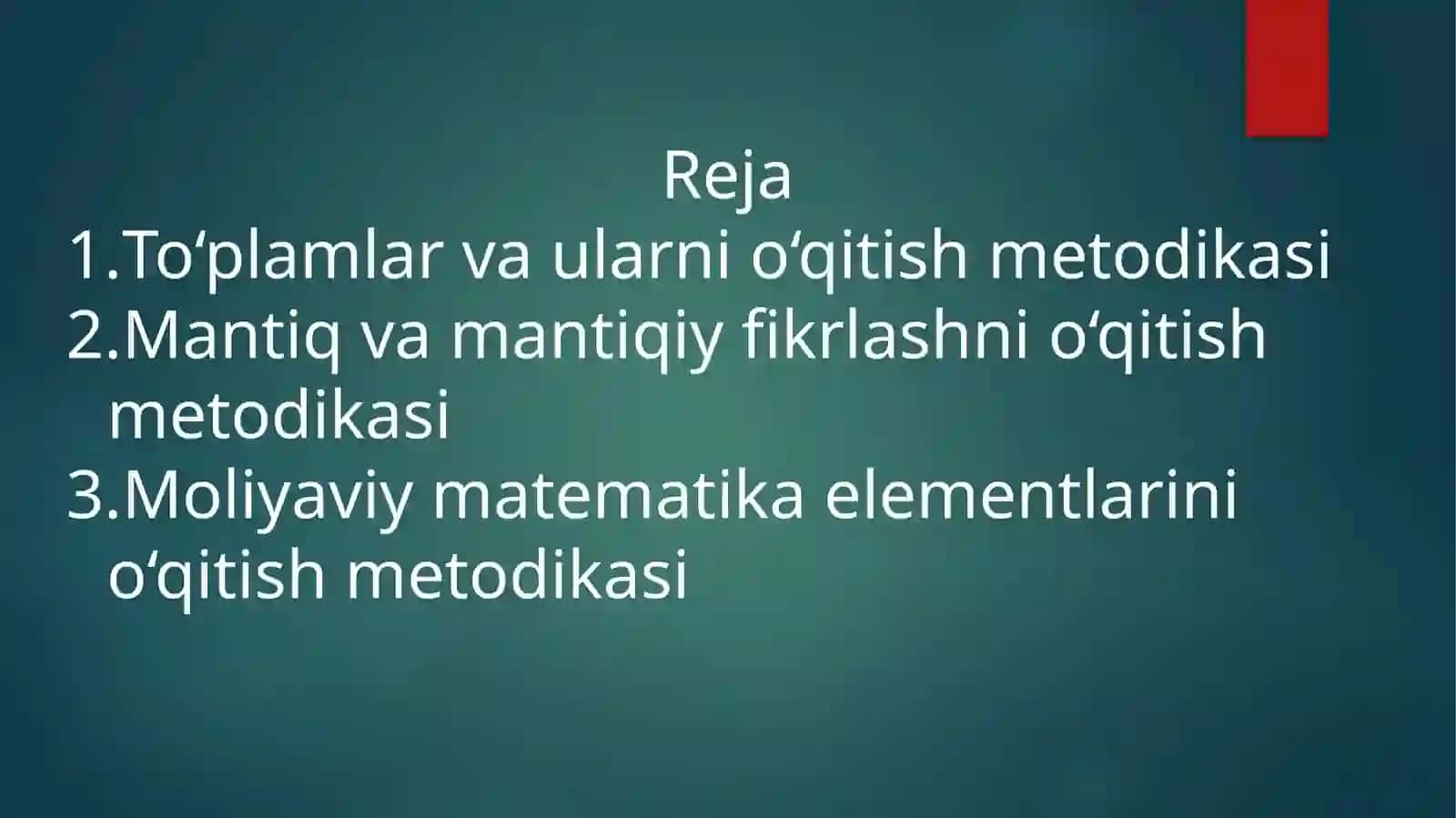 To‘plamlar. Mantiq moliyaviy matematika elementlarini o‘qitish metodikasi. 2