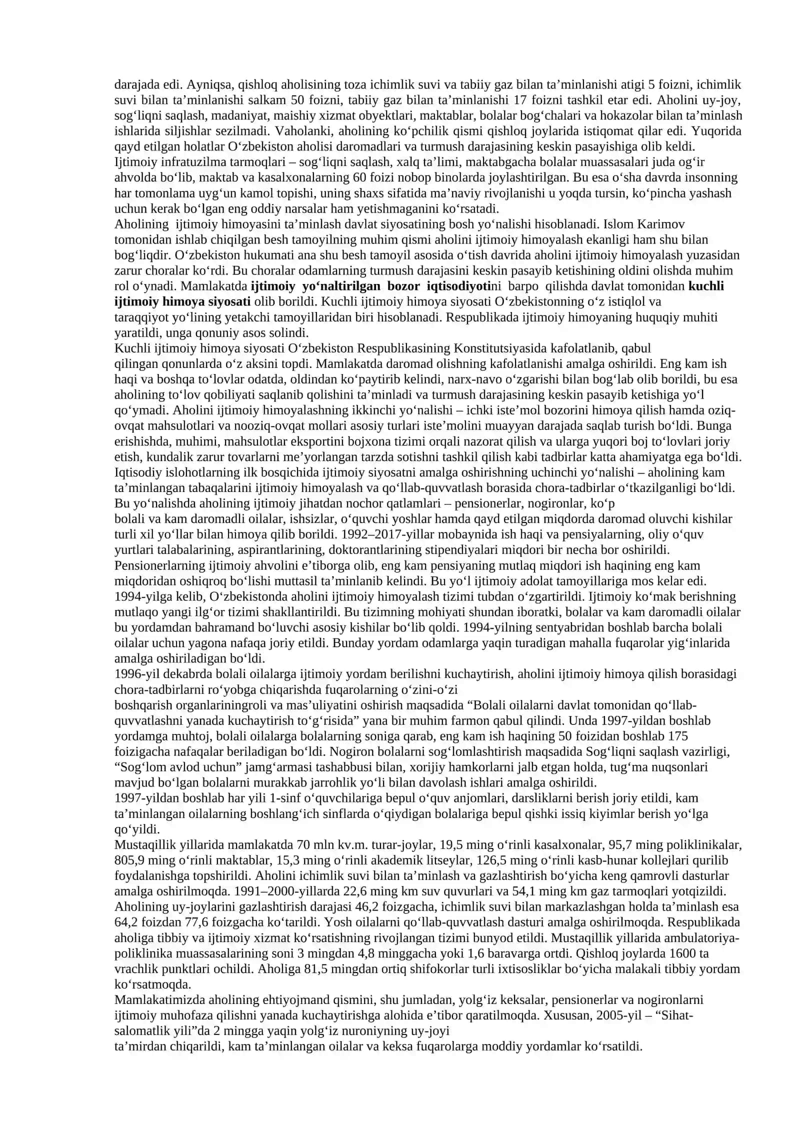 O‘zbekiston Respublikasida ijtimoiy sohadagi islohotlar 2