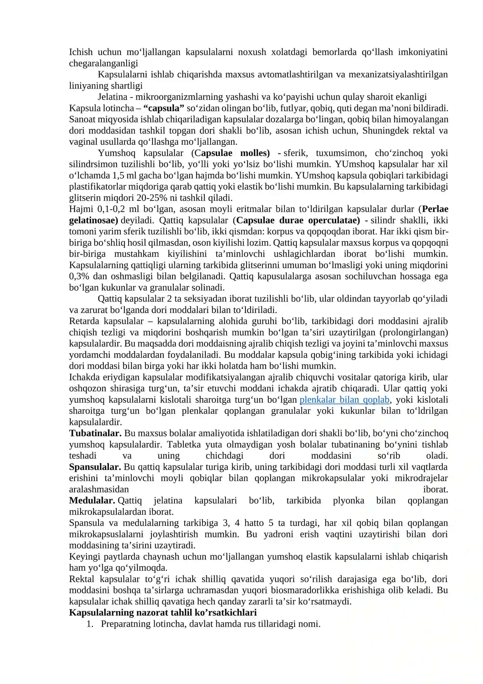 Kapsula (mikrokapsula) dori shakllarini standartlash 2