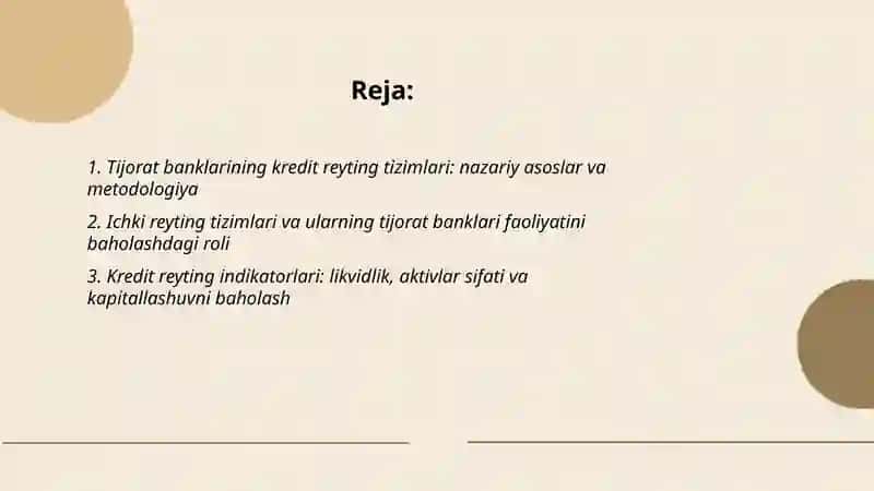 Tijorat banklari faoliyatini kredit reytingi asosida baholash 2