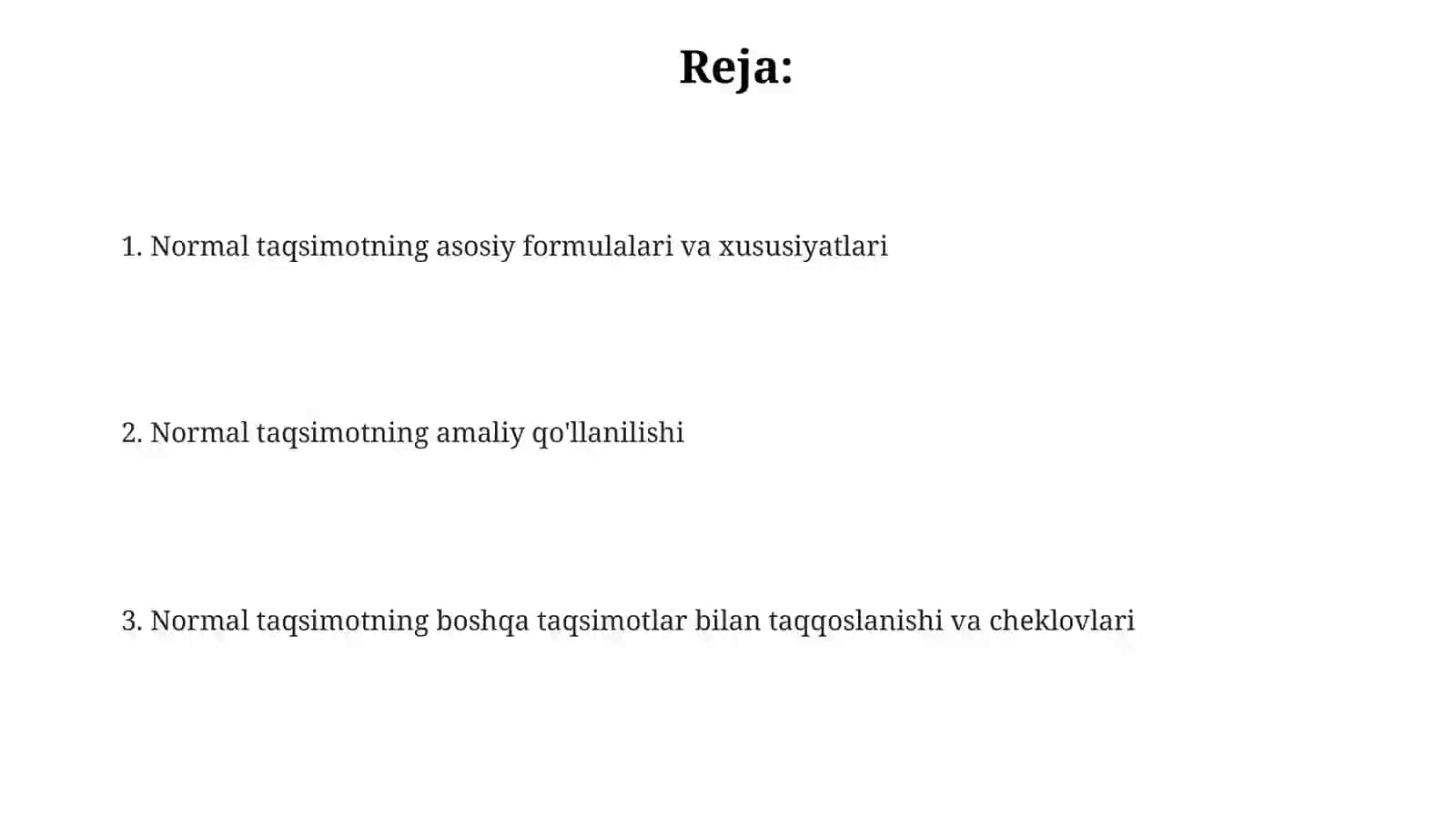 Normal taqsimotning matematik formulalari va uning xususiyatlari 2