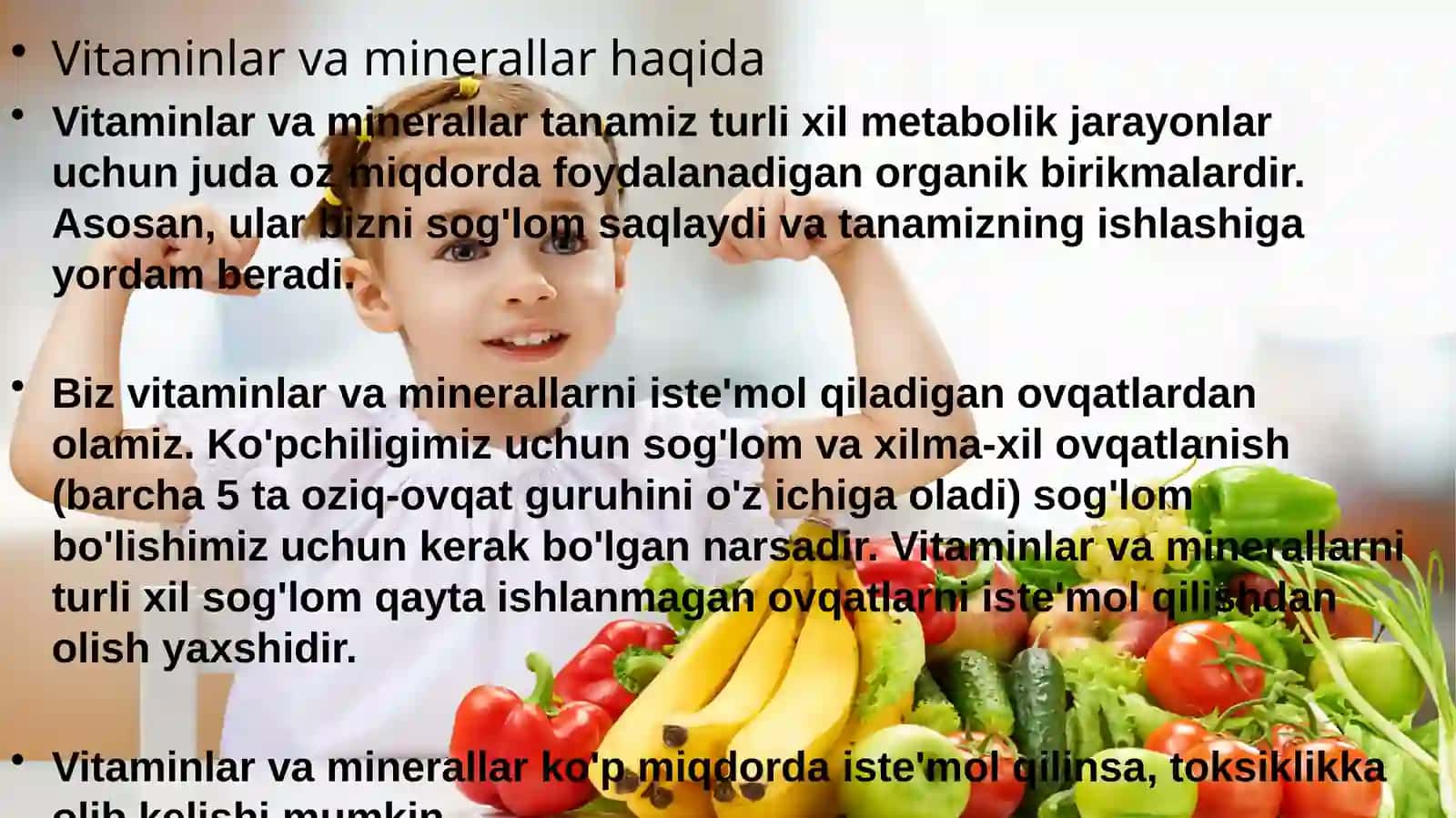 Asosiy oziqa moddalar- mineral moddalar va vitaminlarning biologik ro’li va asosiy manbalari 2