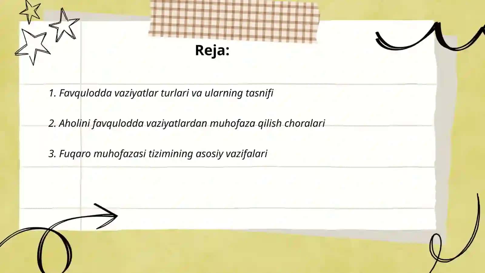 Aholi va hududlarni favqulodda vaziyatlardan muhofaza qilish va fuqaro muhofazasi tadbirlarni rejalashtirish 2