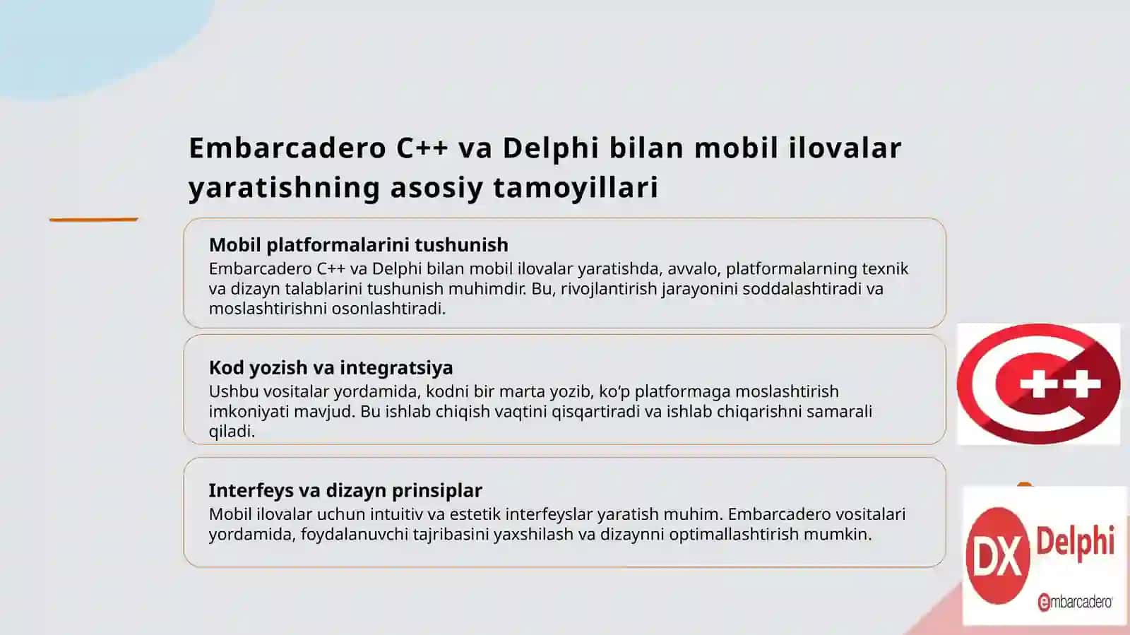 Mobil ilovalarni yaratishning dasturiy va vositalari (Embarcadero C++ Delphi) 2
