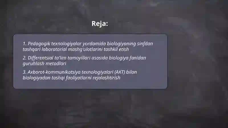 Pedagogik Texnologiyalar Yordamida Biologiyaning Sinfdan Tashqari Laboratorial Mashg'ulotlarini Tashkil Etish 2