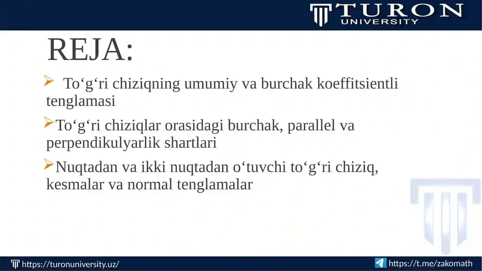 TEKISLIKDA TO’G’RI CHIZIQ TENGLAMALARI 2