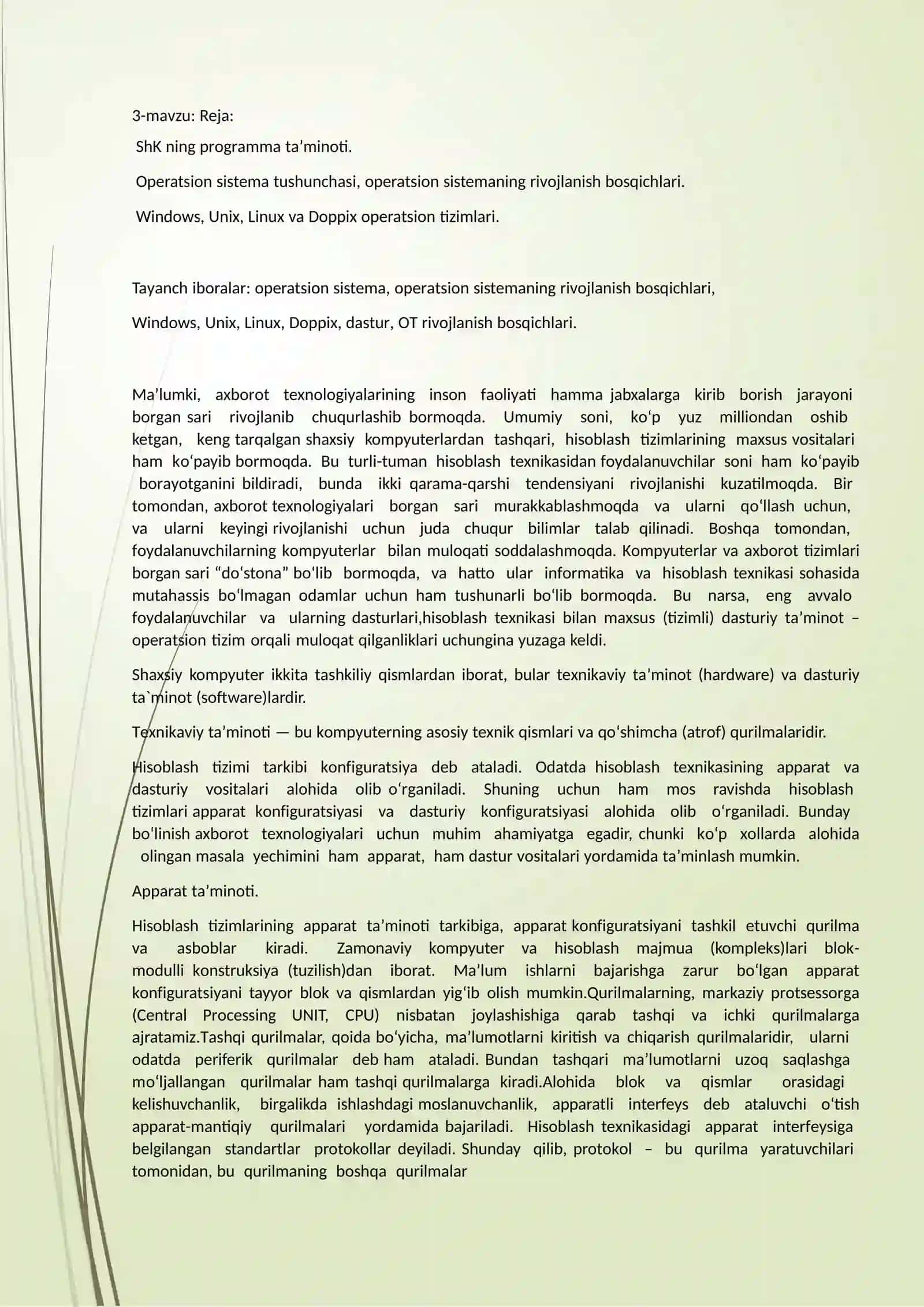 Operasiontizimlar, ularning turlari. 3-mavzu 2