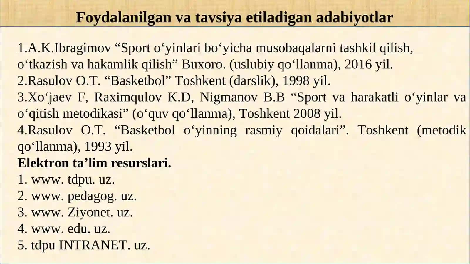 Basketbol musobaqalarni tashkil etish va hakamlik qilish nazariyasi 2