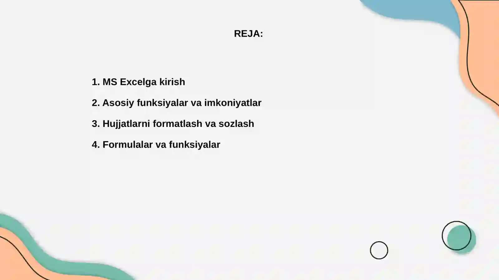 MS Excel dasturida ishlash 2