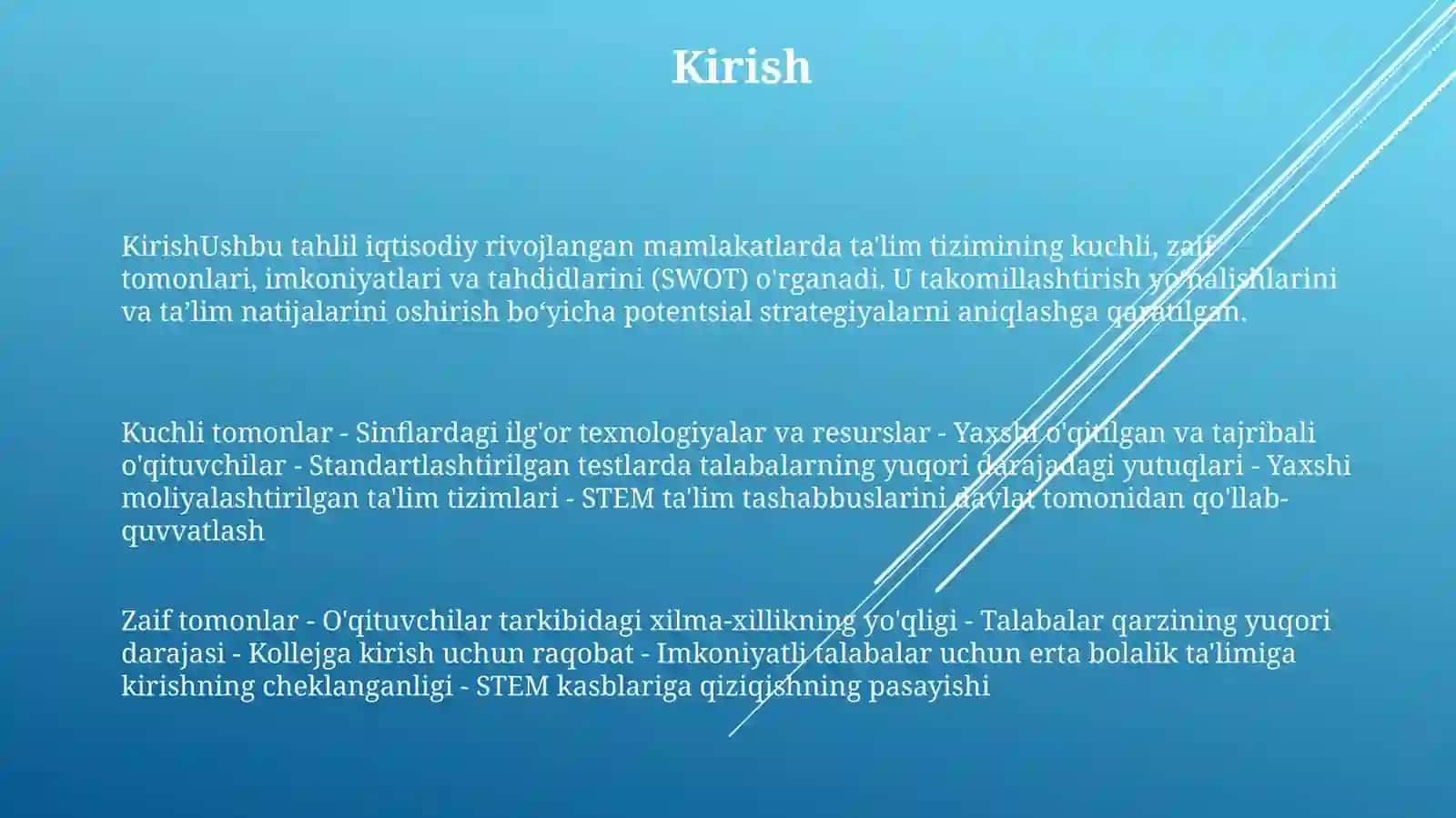Iqtisodi Rivojlangan Davlatlar Talim Tizimini Swot Tahlil Qilish 2