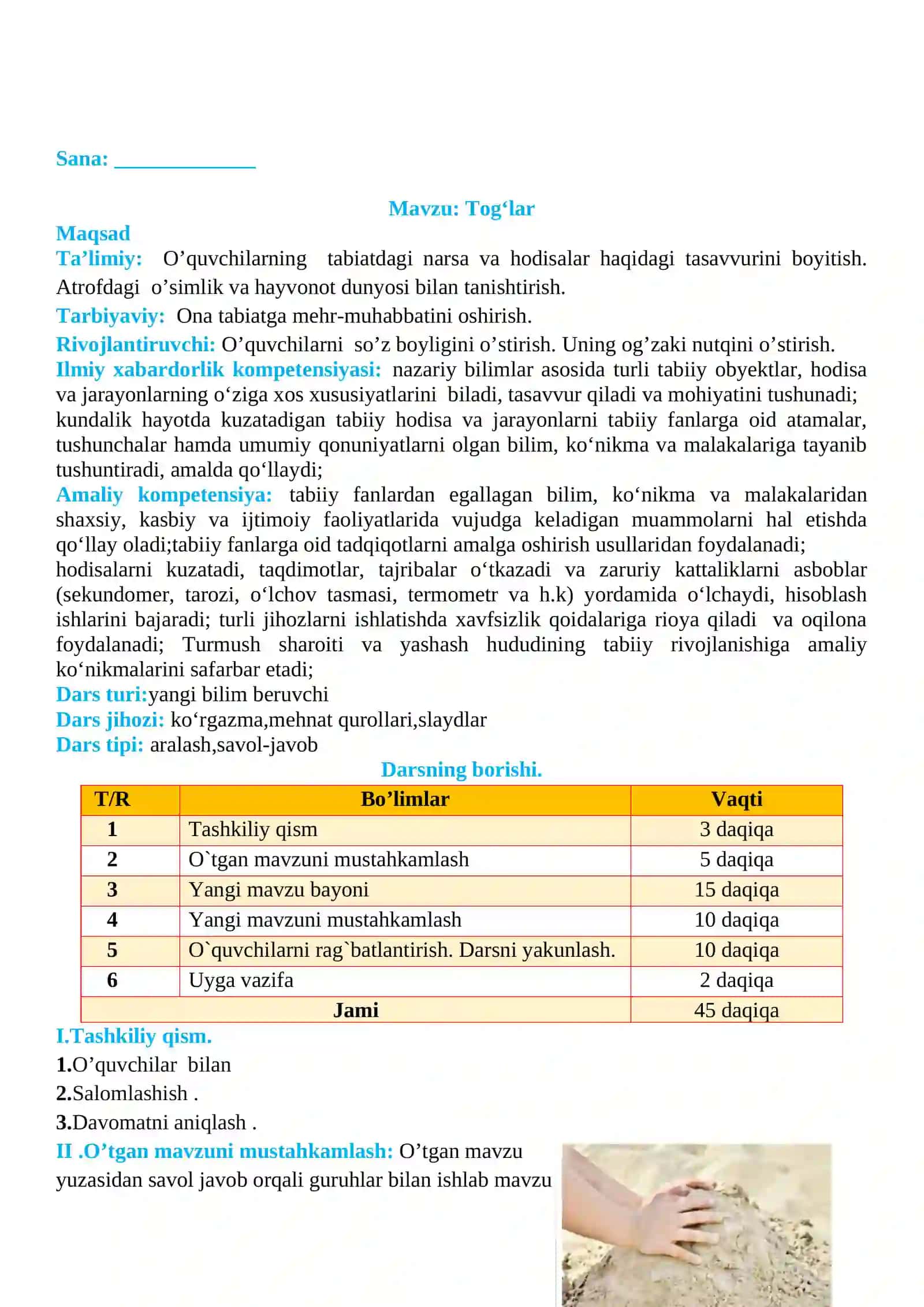 2-sinf Tabiiy fan (Science) Tog'lar mavzusida dars ishlanma 2