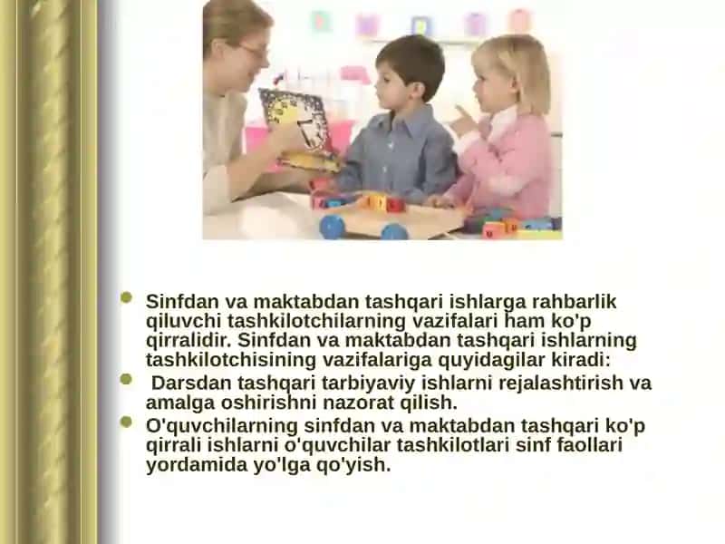 Tarbiyaviy ishlarni tashkil etishda tashkilotchining ish metodi 2