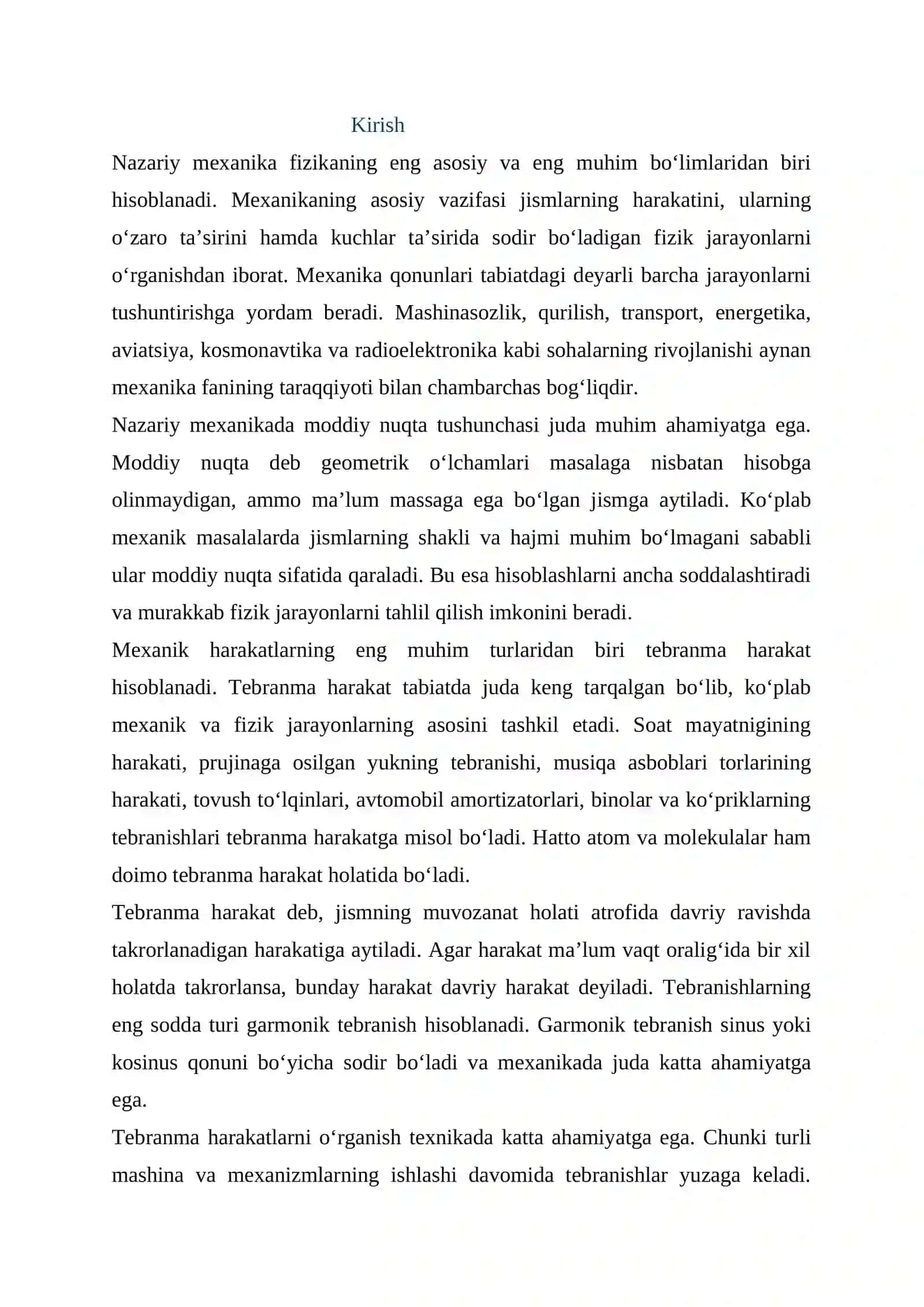 MODDIY NUQTANING TO‘G‘RI CHIZIQLI TEBRANMA HARAKATI 2