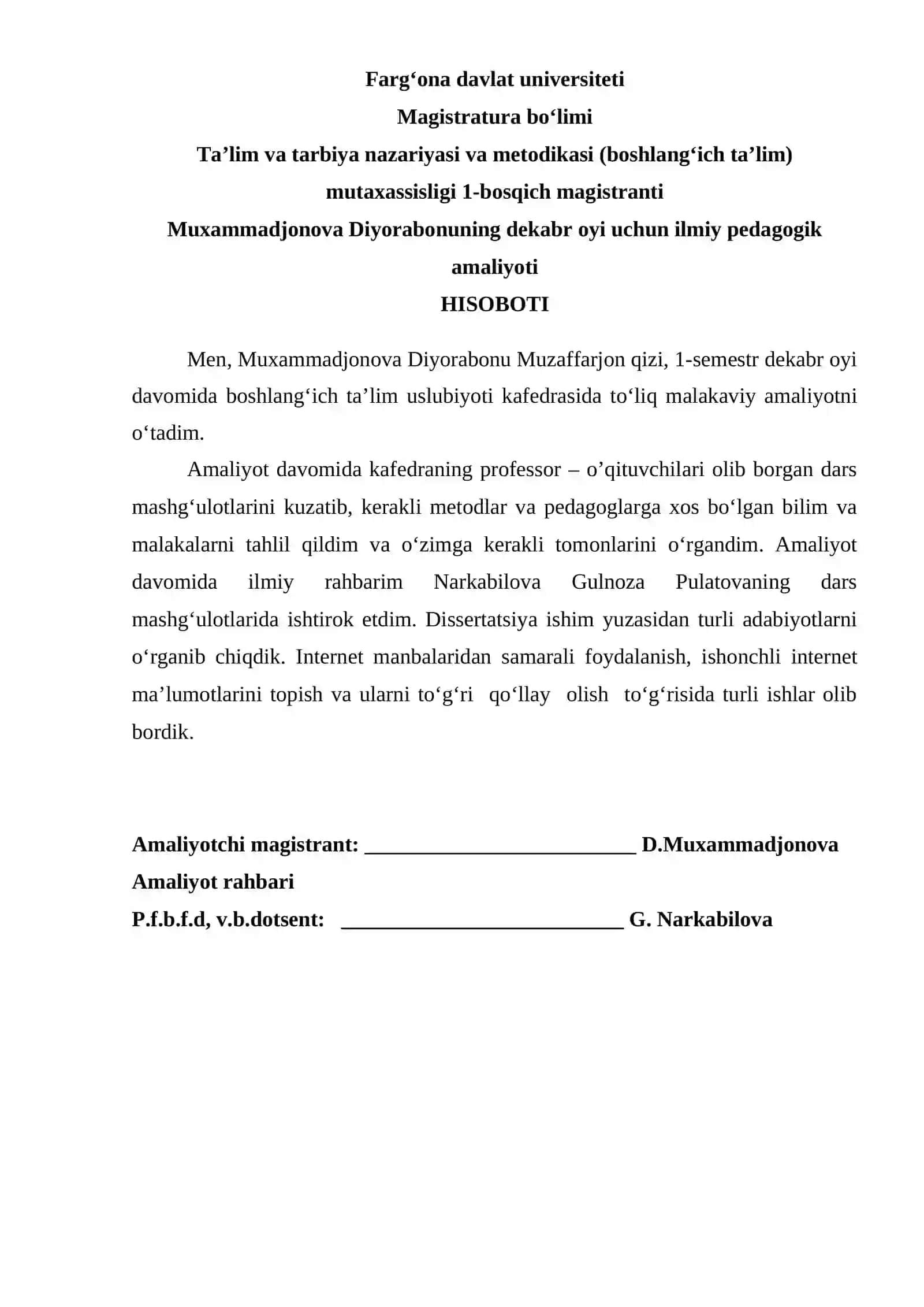 magistrlar uchun amaliyot hisoboti 2