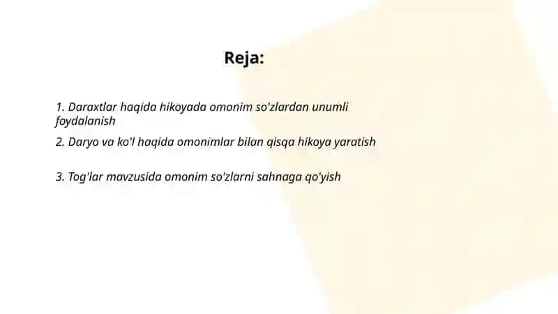 Omonim suzlardan unumli foydalanish hikoya yaratish, tabiat haqida 2