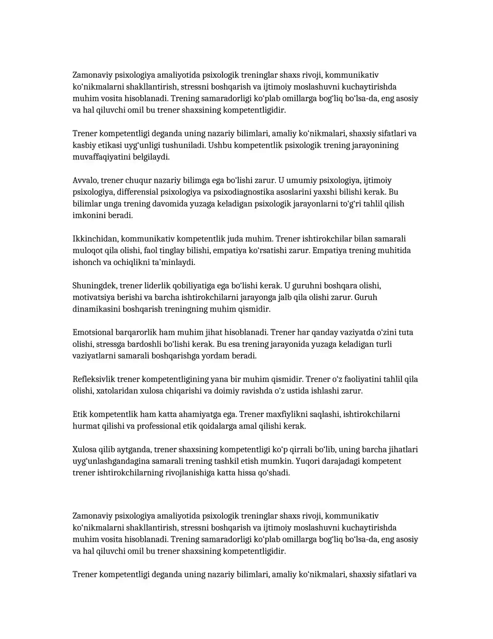 Psixologik trening o‘tkazilishida trener shaxsining kompetentlik xususiyatlari 2