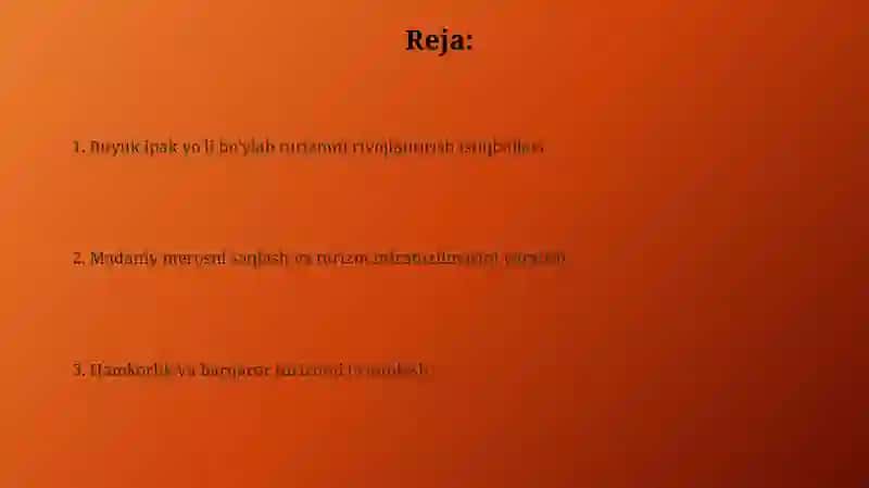 Buyuk ipak yoʻli boʻylab turizmni rivojlantirish 2