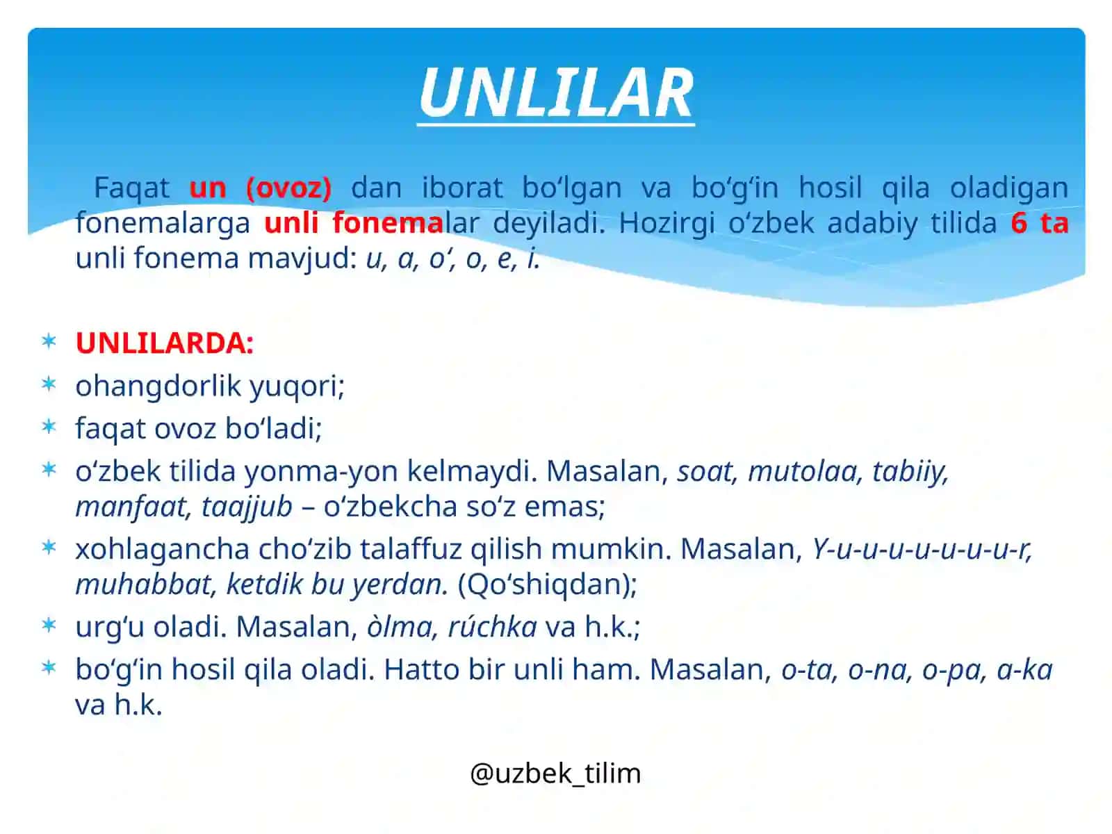 Unli tovushlar 2