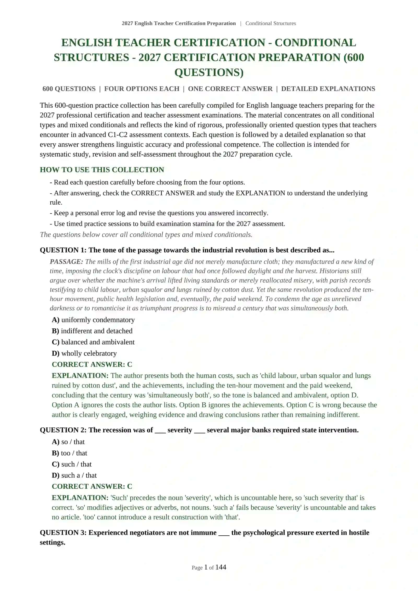 2027 English Teacher Certification Preparation | Conditional Structures 2