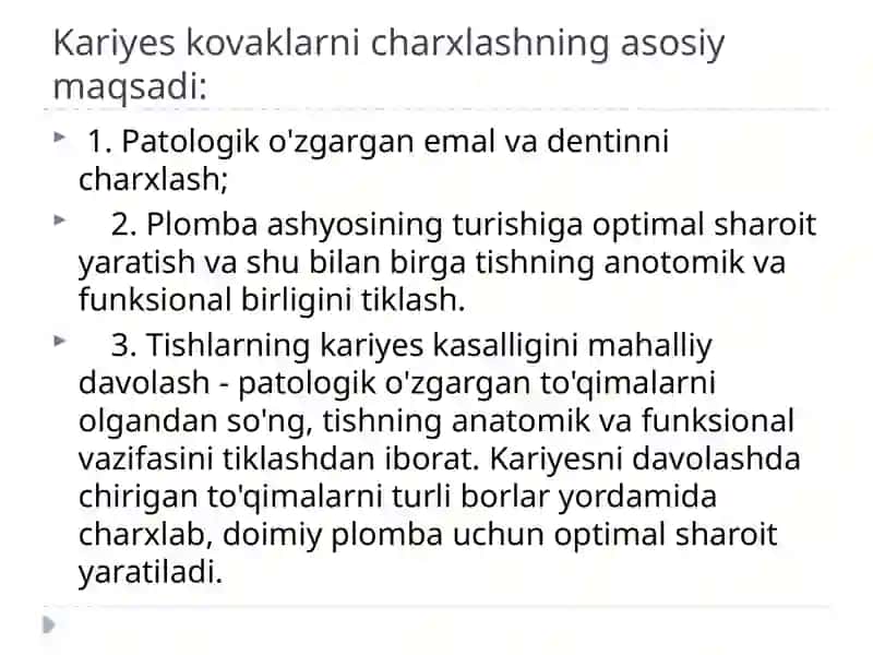 Blek bo’yicha 1 sinfli karioz kovaklarni restavratsiya qilish 2