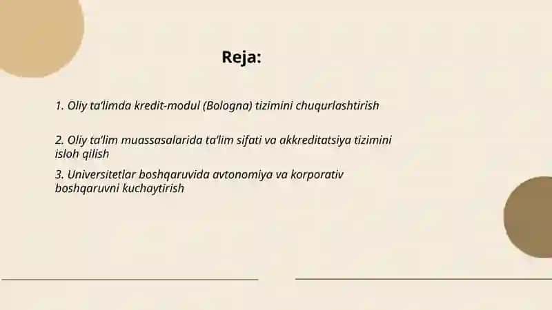 Oliy ta’lim tizimidagi oʻzgarishlar,islohatlari 2