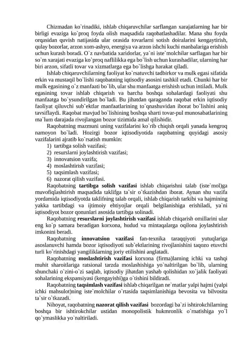 RAQOBAT, MONOPOLIYA VA NARX SIYOSATI 2