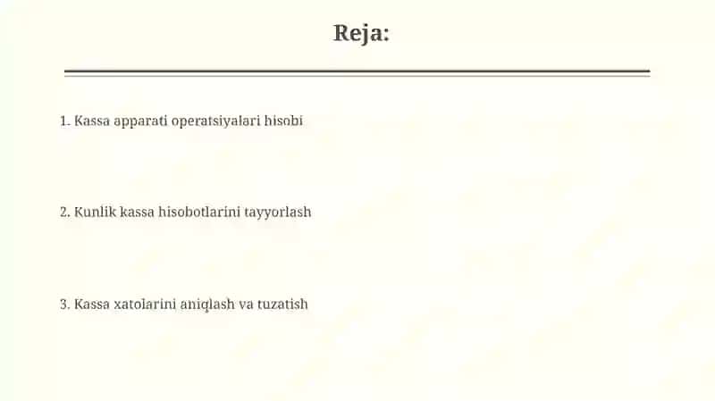 Kassa operatsiyalari hisobga olish 2