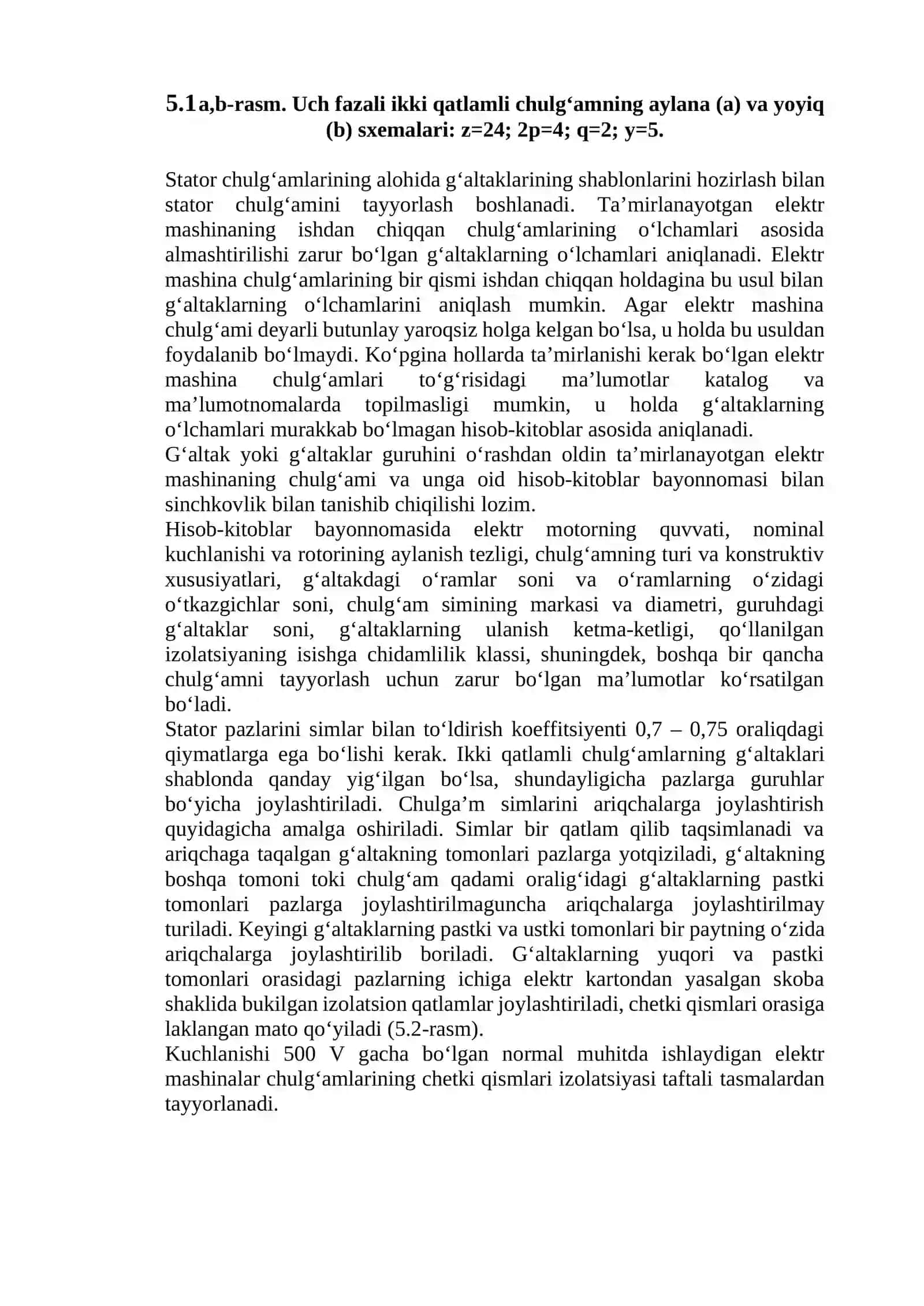 Kon elektr matorlarini stator chulg‘amlarini ta’mirlashni o‘rganish 2