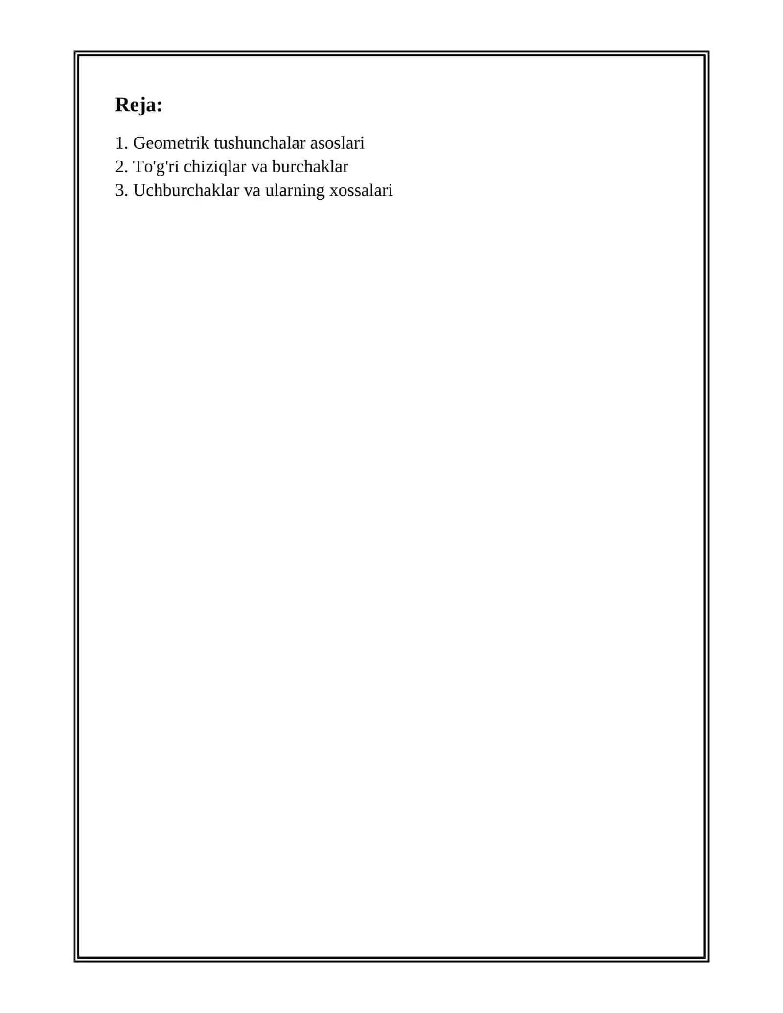 GEOMETRIK TUSHUNCHALAR VA BOSHQARUVNING DASTLABKI MATEMATIK MODELLARI 2