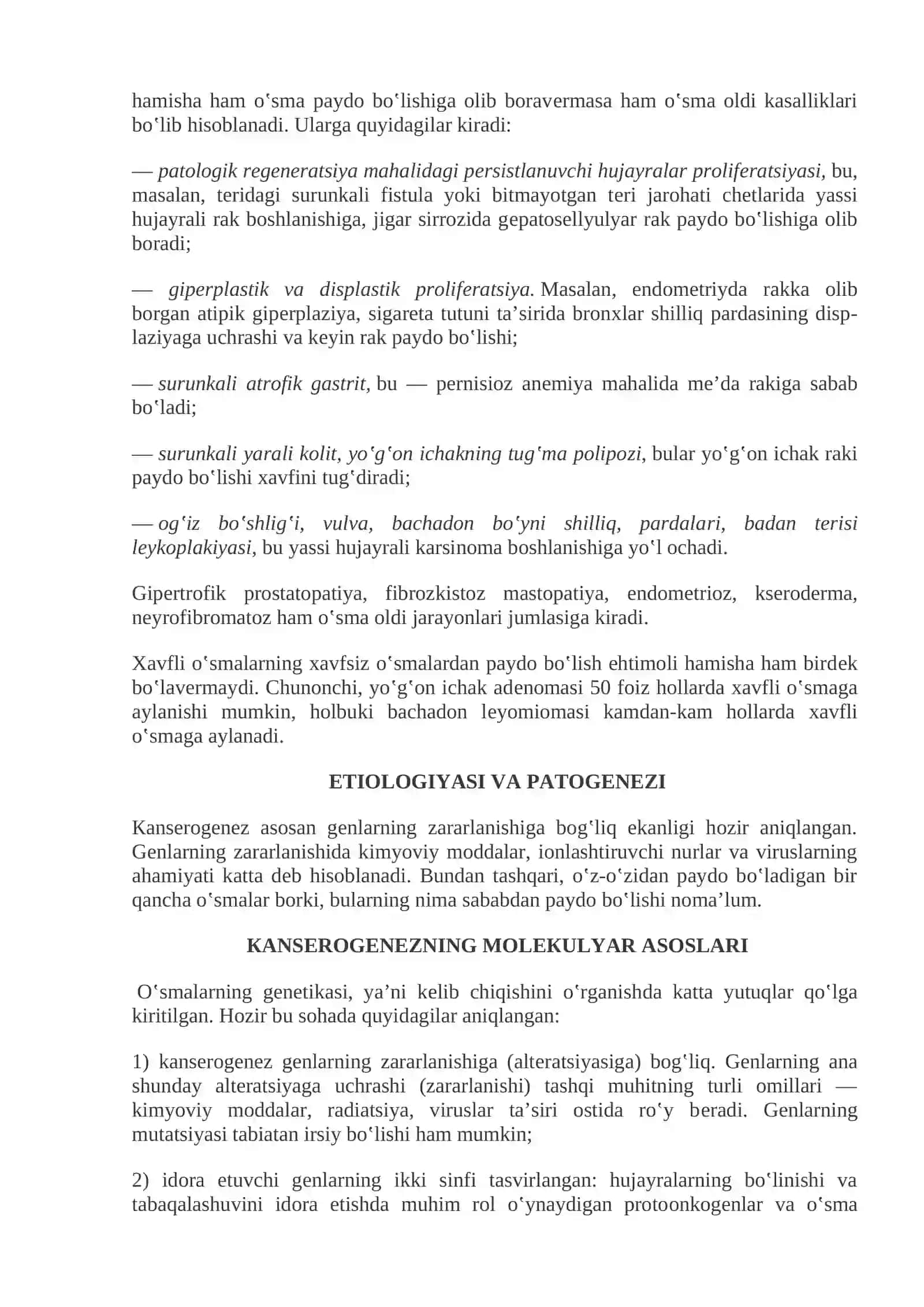 Mavzu 7:Neoplaziya. Ta’riflar. Nomenklatura. O‘smalar o‘sish biologiyasi: xavfsiz va xavfli o‘smalar. Epidemiologiya. Rakni molekulyar asoslari. Kanserogen agentlar va ularni xujayralar bilan o‘zaro ta’siri. Organizmni o‘smaga qarshi ximoyasi – o‘smaga oid immunitet. O‘smalarni klinik xususiyatlari. O‘smalarni organizmga ta’siri 2