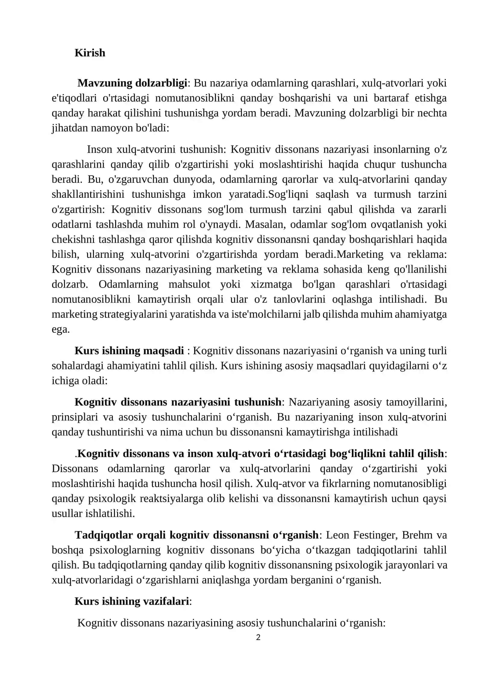 Kognitiv dissonans nazariyasi.Tadqiqot misollar 2