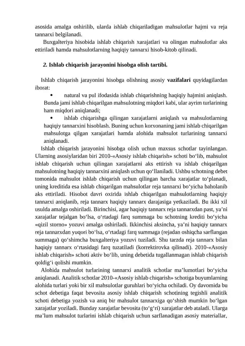 Ishlab chiqarish jarayonini hisobga olish 2