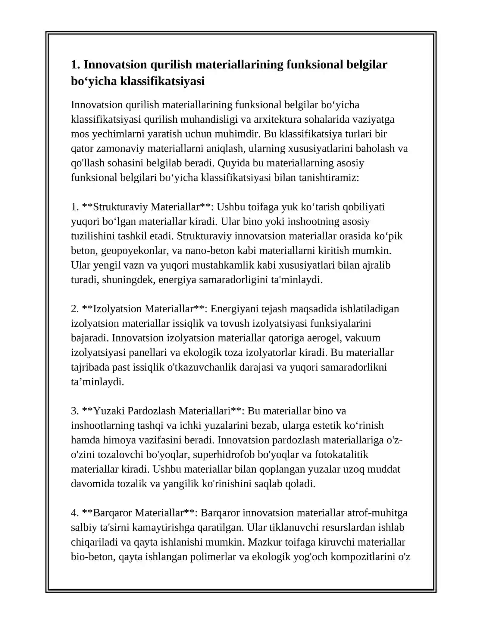 INNAVATSION QURILISH MATERIALLRINING KLASIFIKATSIYASI 2