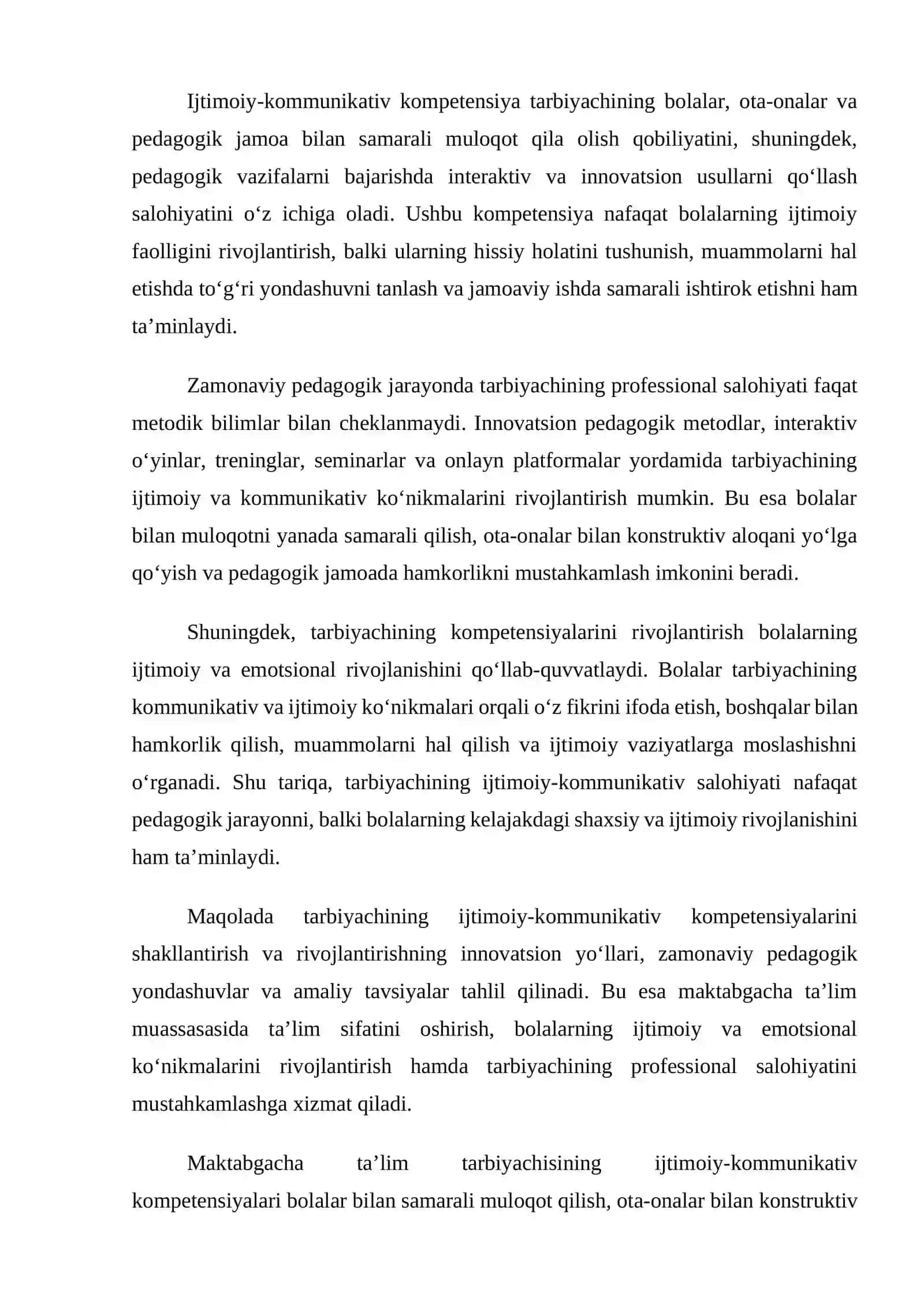 Maktabgacha ta’lim tarbiyachisining ijtimoiy-kommunikativ kompetensiyalarini rivojlantirish yo‘llari 2