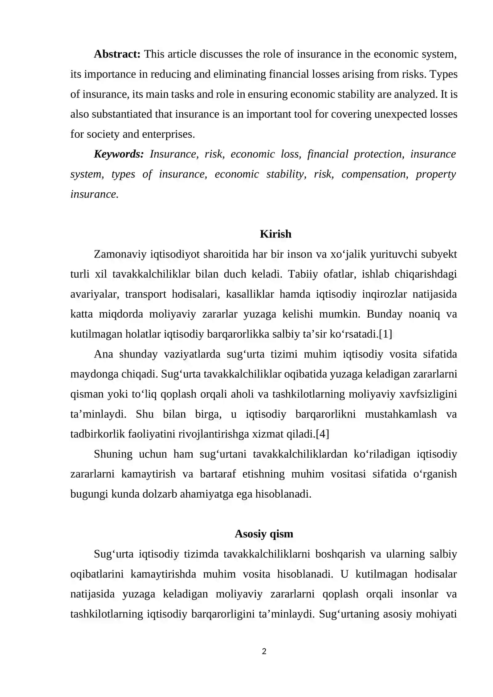 SUG‘URTA TAVAKKALCHILIKLARDAN KO‘RILADIGAN IQTISODIY ZARARLARNI KAMAYTIRISH VA BARTARAF ETISHNING MUHIM VOSITASI 2