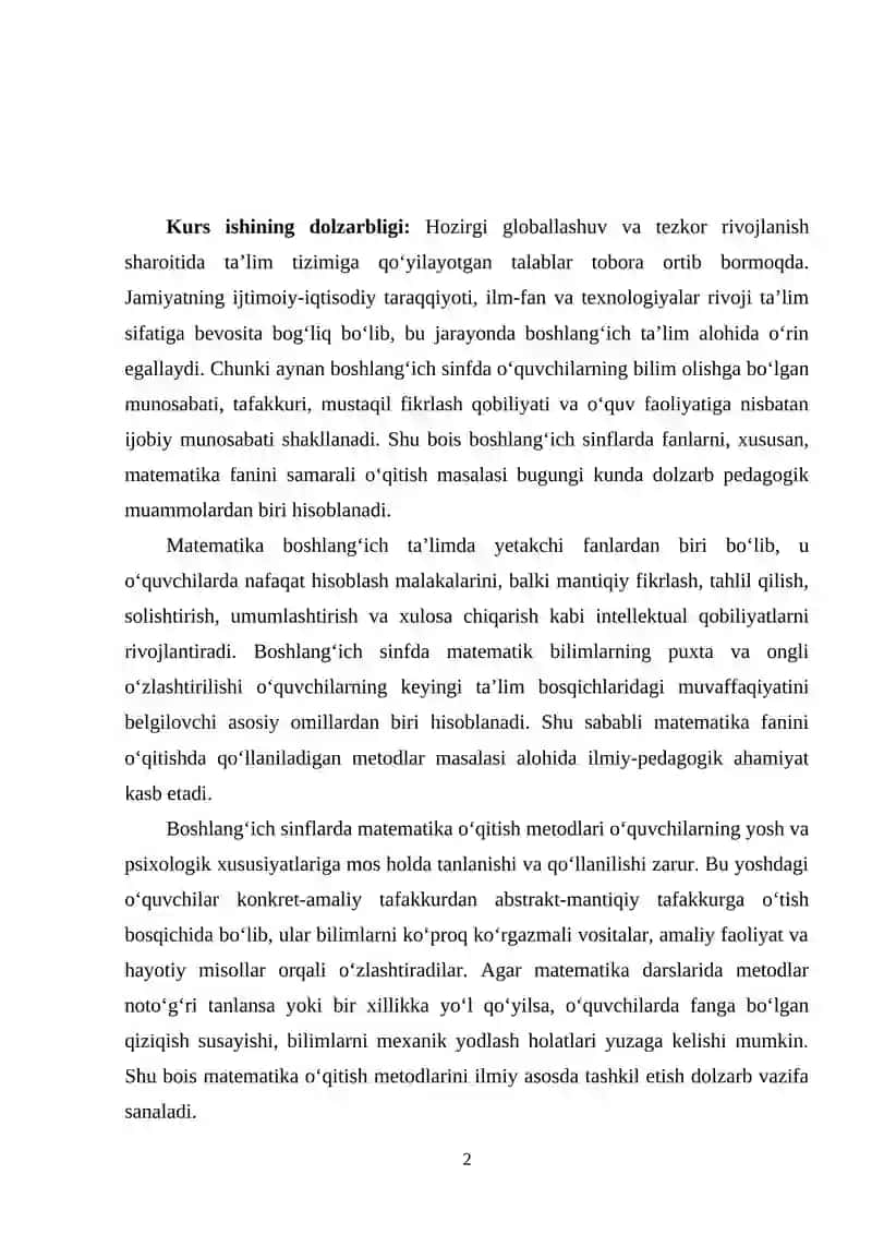 Boshlang'ich sinflarda matematika o'qitish metodlari 2