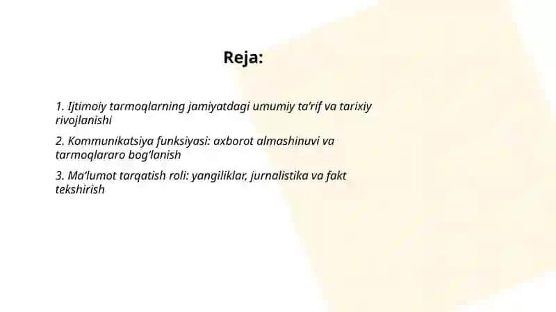 Ijtimoiy tarmoqlarning jamiyatga funksional bog'liqligi mavzusida pptx 2