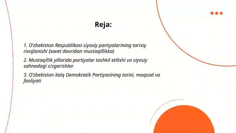 O’zbekiston Respublikasida partiyalar tarixi va faoliyati. 2