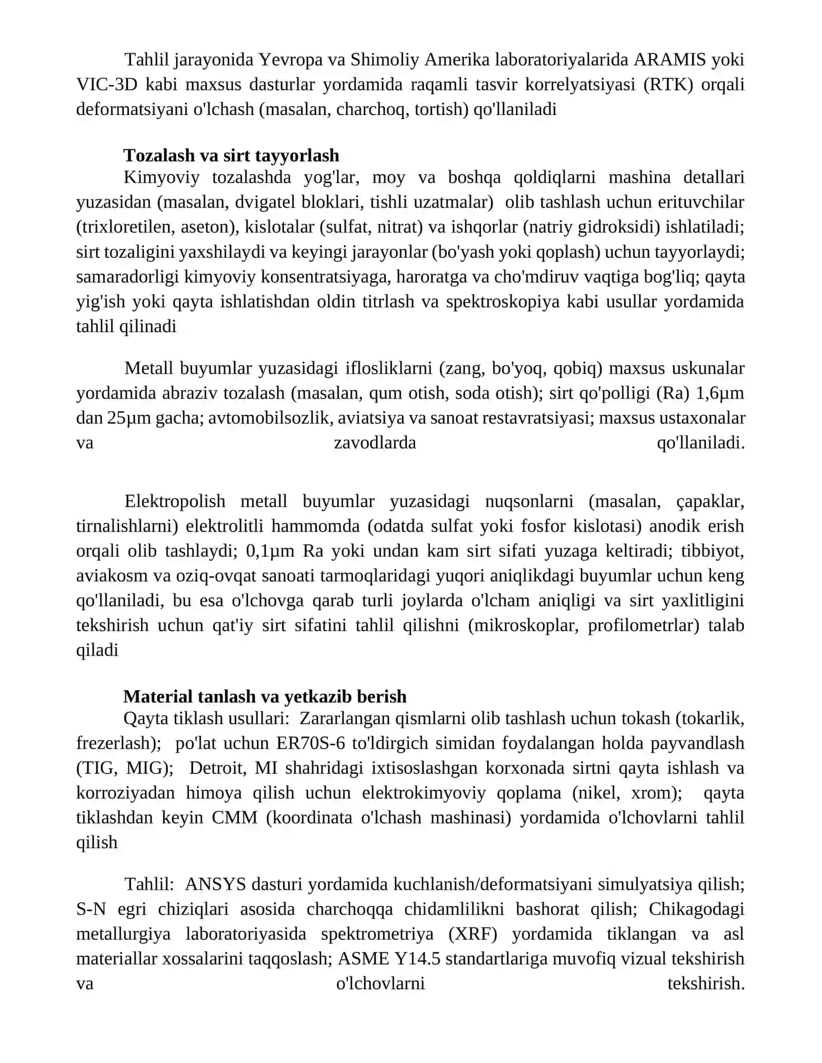 Mashina detallarini qayta tiklash usullari va ularni tahlil qilish 2
