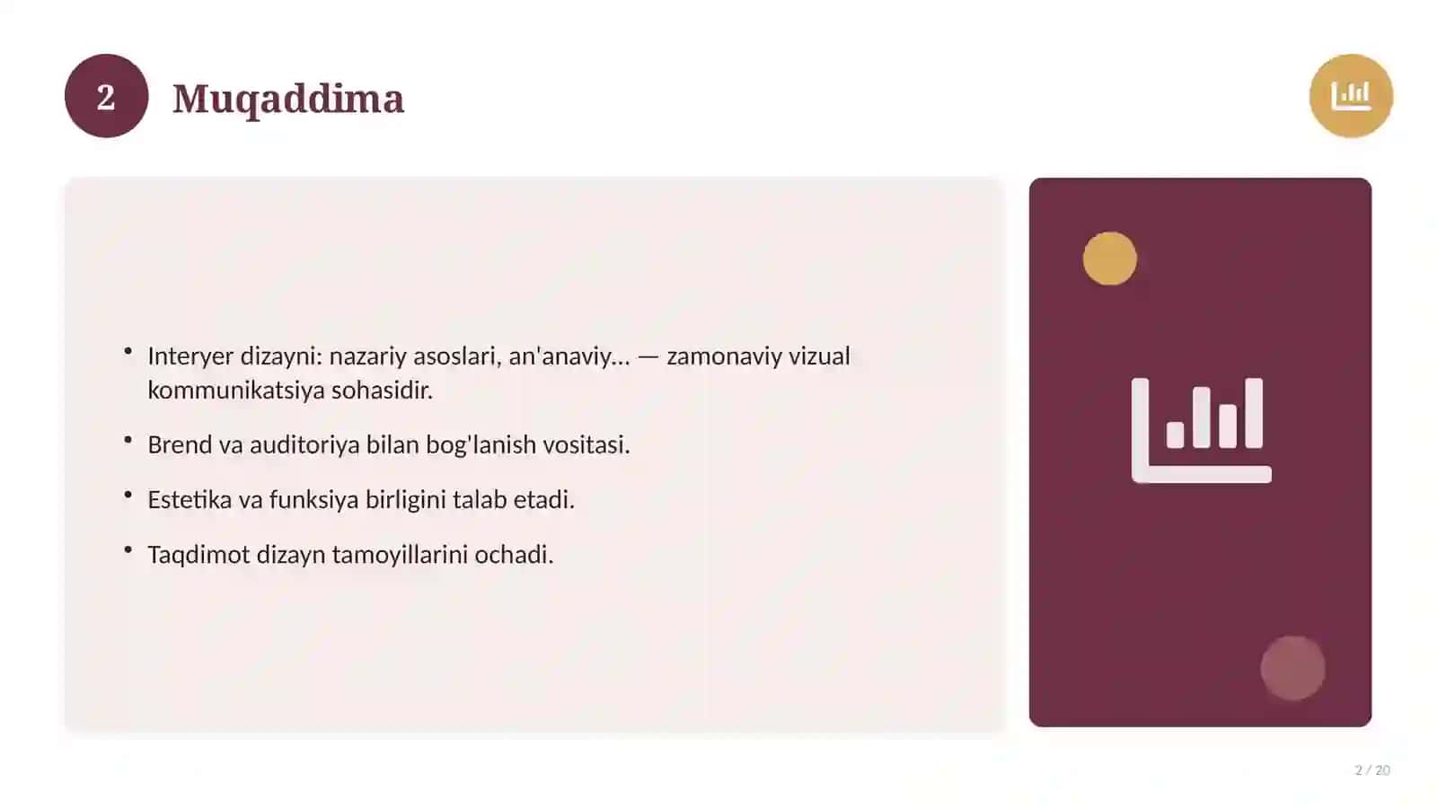 Interyer dizayni: nazariy asoslari, an'anaviy yondashuvda (Magistrlik dissertatsiyasi mavzusi) 2