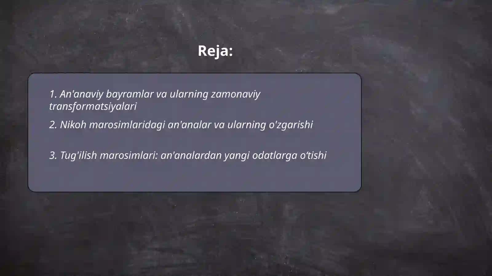 Manaviy madaniyatdagi transformatsiyalar xalqlarning urf-odatlari va marosimlarida roʻy bergan oʻzgarishlar xususida 2